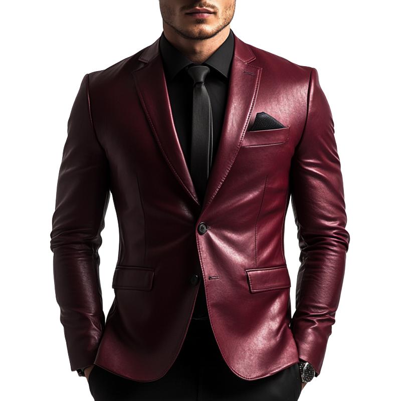 Men's Classic Vintage Two Button Slim Fit Leather Blazer 9274168967352