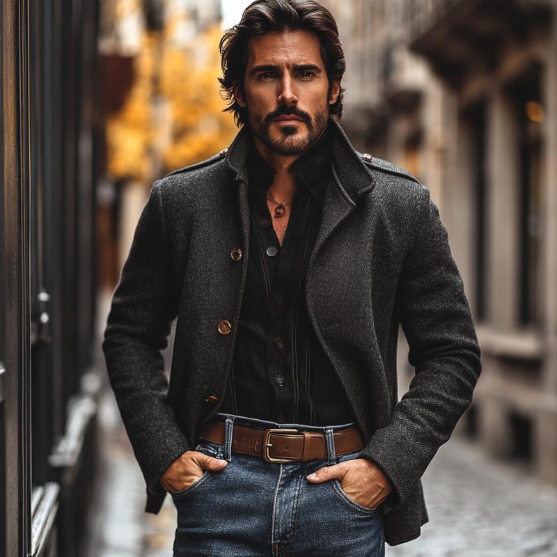 Men's Vintage Wool Blended Stand Collar Single Breasted Loose Blazer 9873134616760