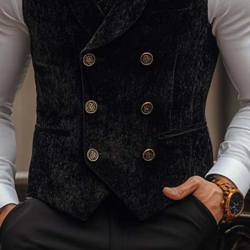 Men's Classic Vintage Double Breasted Shawl Collar Velvet Vest 9274168836280