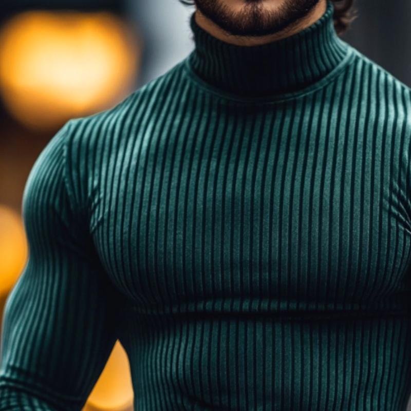 Men's Retro Casual Striped High Neck Long Sleeve T-Shirt 9886819549368