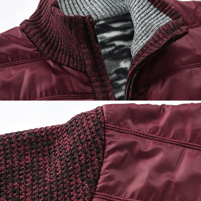 Men's Stand Collar Material Stitching Knit Coat 9261103055032