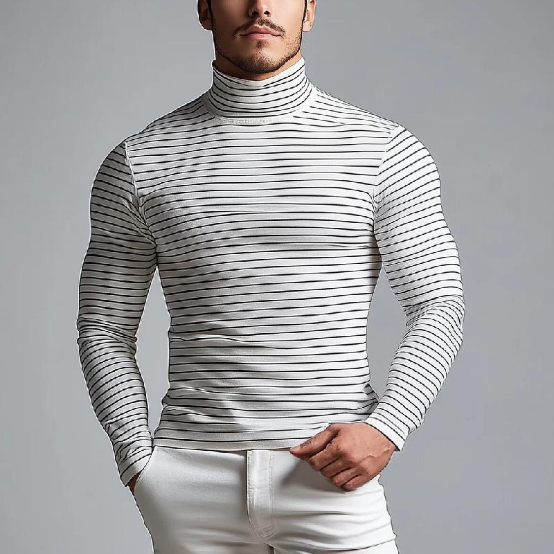 Men's Fashion Slim Fit Striped Turtleneck Long Sleeve T-Shirt 9888005488824
