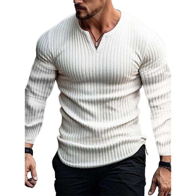Men's Classic Casual V-Neck Knitted Long Sleeve T-Shirt 9890062598328