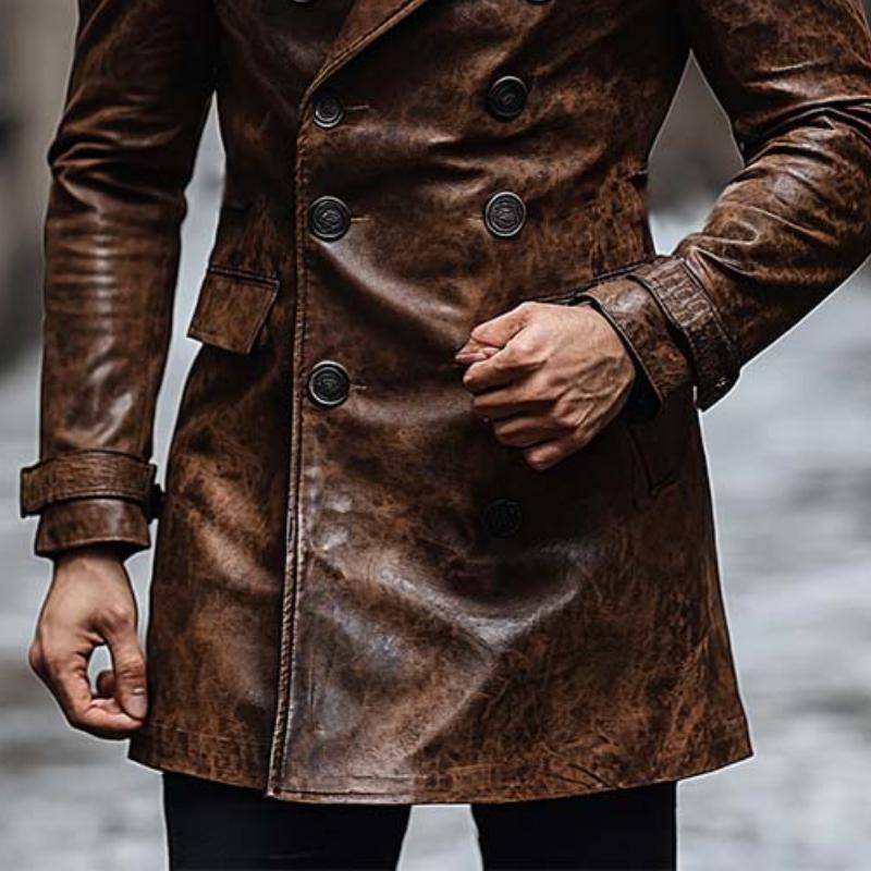 Men's Classic Vintage Slim Lapel Double Breasted Leather Jacket 9873139564728