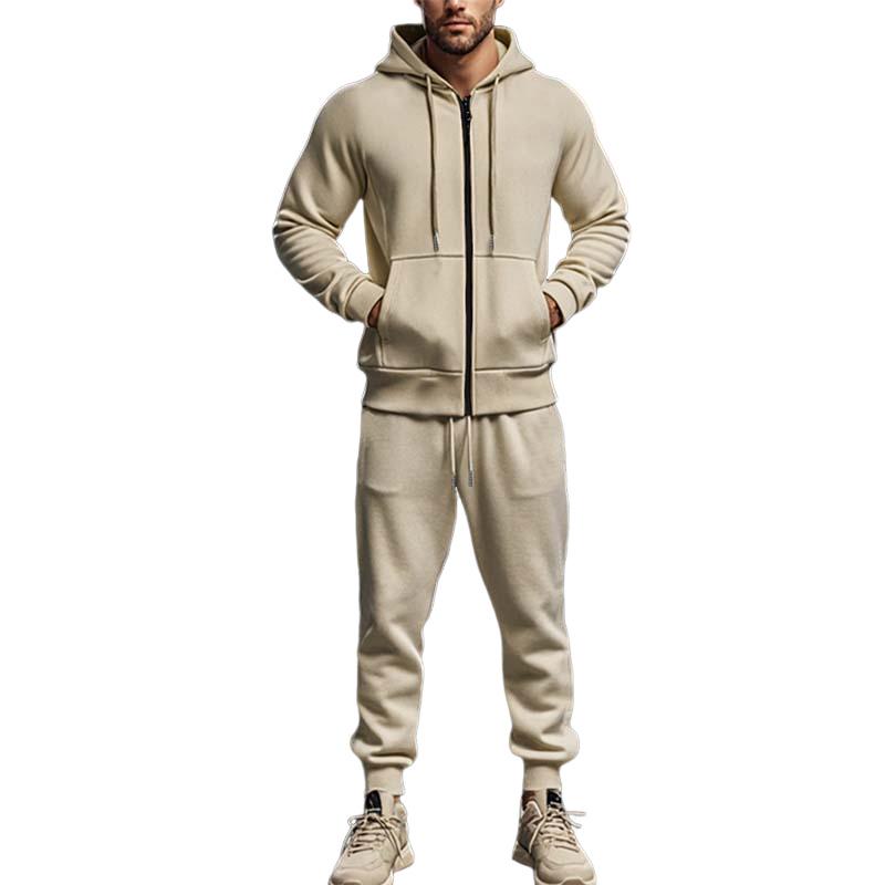 Men's Casual Solid Color Plus Velvet Thickened Long Sleeve Sweater Cuffed Pants Set 9268189528248