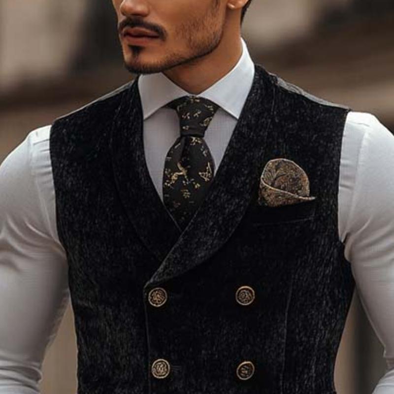 Men's Classic Vintage Double Breasted Shawl Collar Velvet Vest 9274168836280