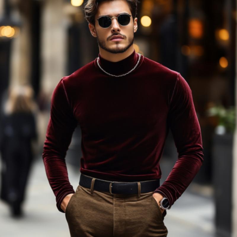 Men's Classic Casual Velvet Slim Fit Long Sleeve T-Shirt 9273156403384