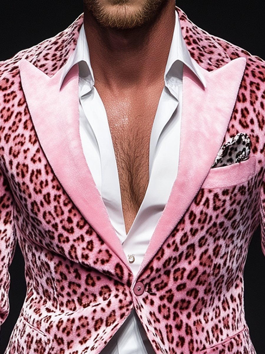 Men's Casual Lapel Leopard Velvet Blazer 9888735690936