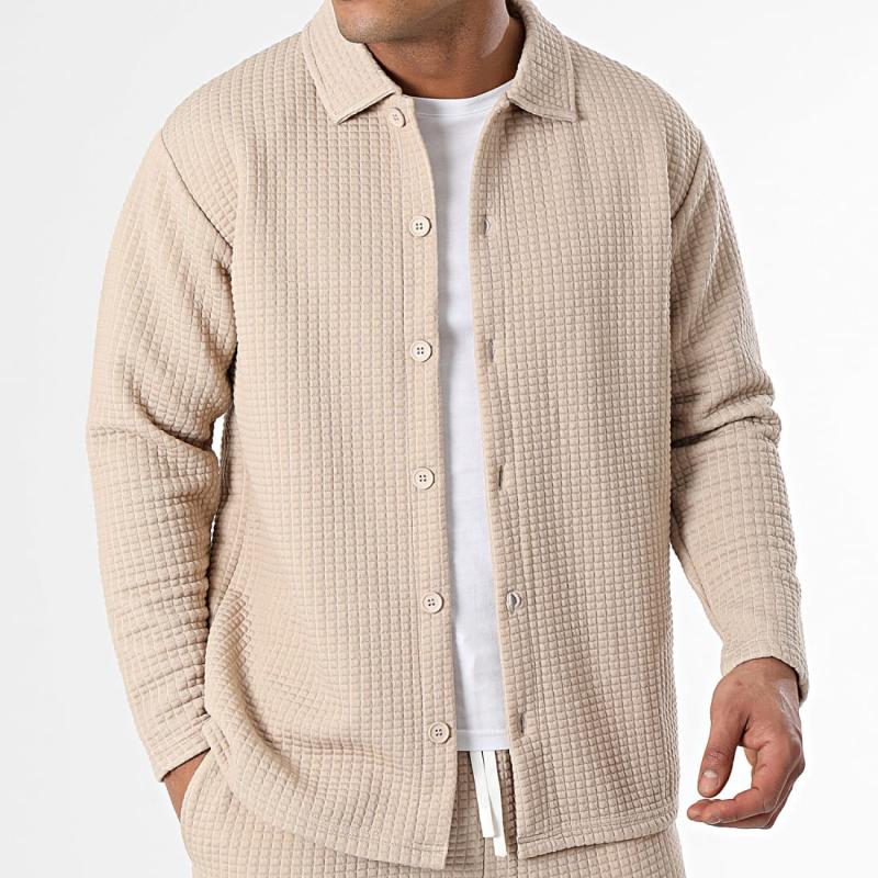 Men's Solid Waffle Jacket and Pants Set 9260834291896