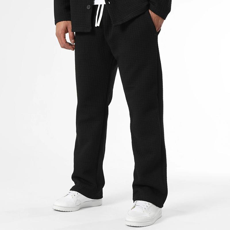 Men's Solid Waffle Jacket and Pants Set 9260834291896