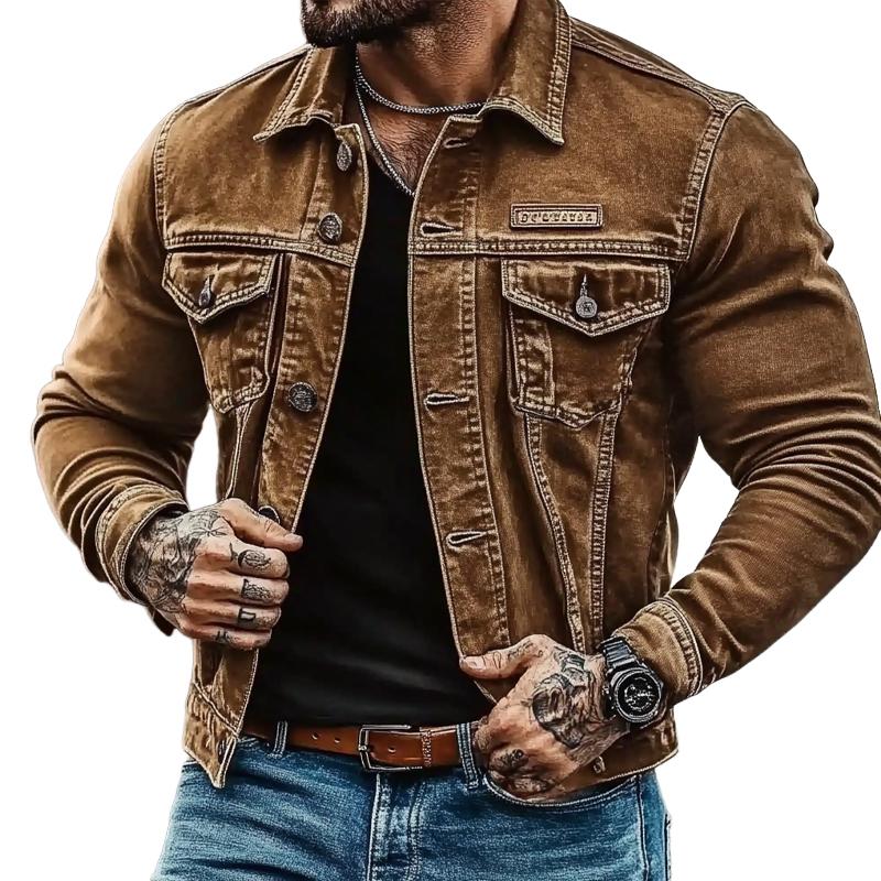 Men's Vintage Distressed Washed Denim Jacket 9261081198776