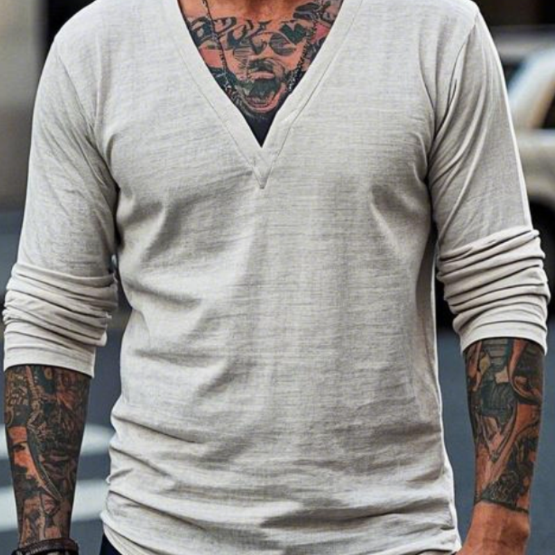 Men's Vintage Casual V-neck Long-sleeved T-shirt 9903258370232
