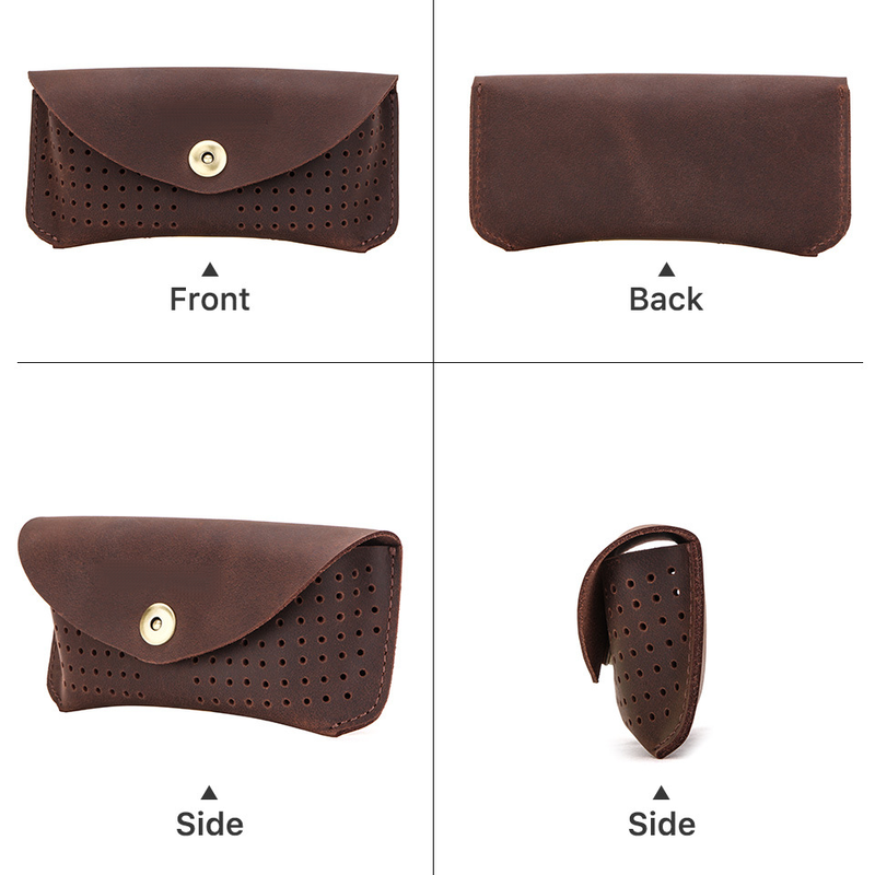 Men's Portable Top Layer Cowhide Hollow Glasses Storage Bag 9901318602936