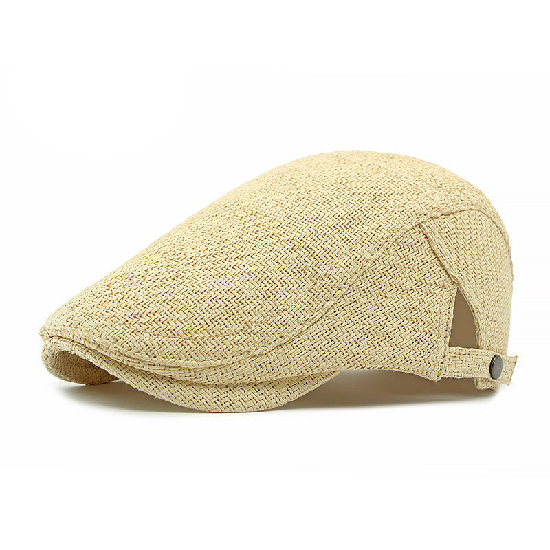 Men's Herringbone Pattern Sunshade Straw Woven Beret 9949457612984