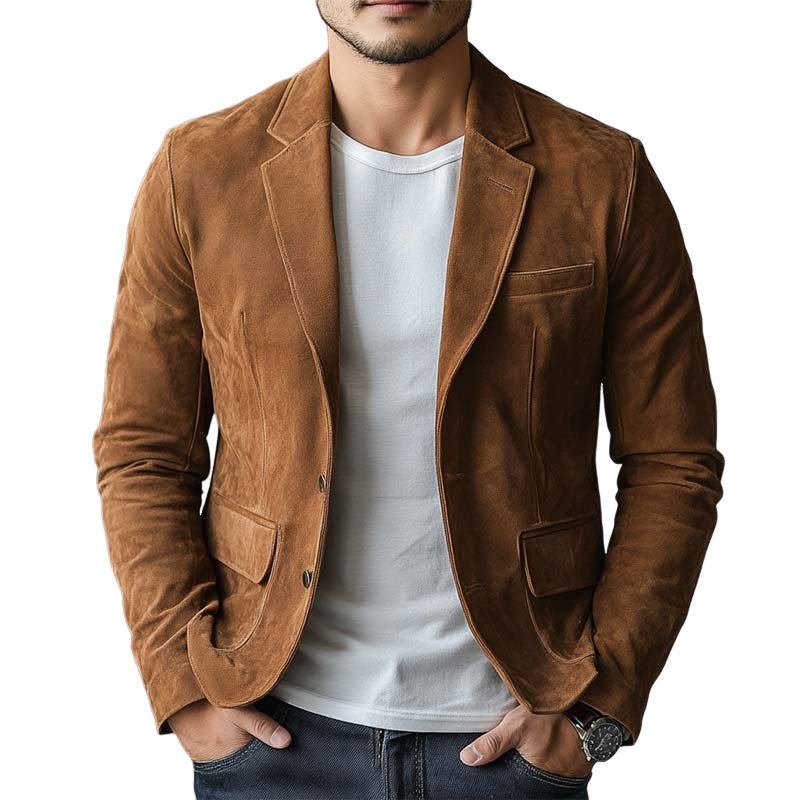 Men's Classic Casual Suede Slim Fit Blazer 9892386078904