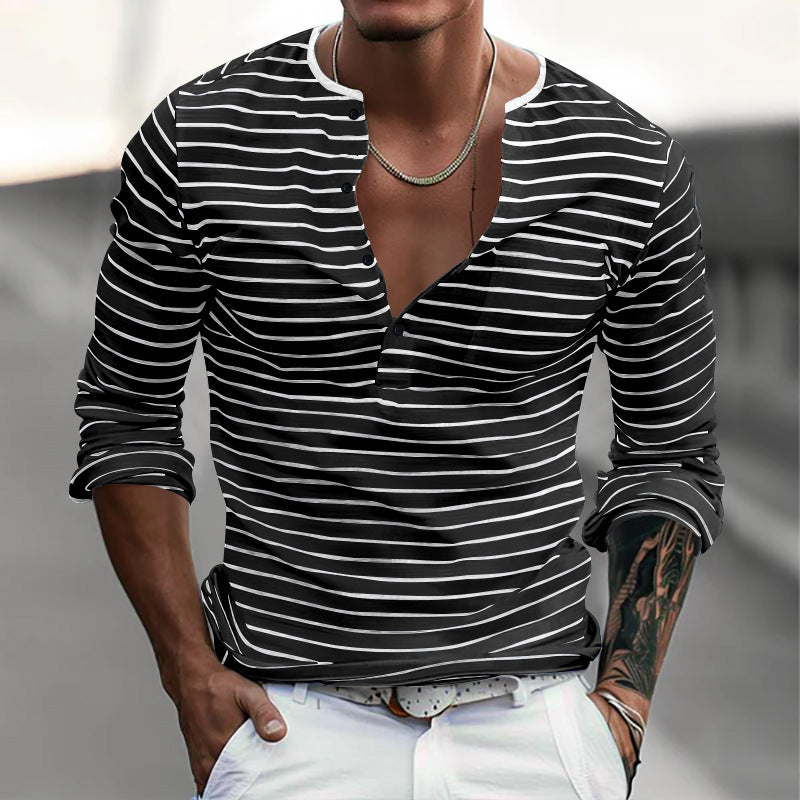 Men's Long Sleeve Striped V-Neck T-shirt241200914 9877944991928