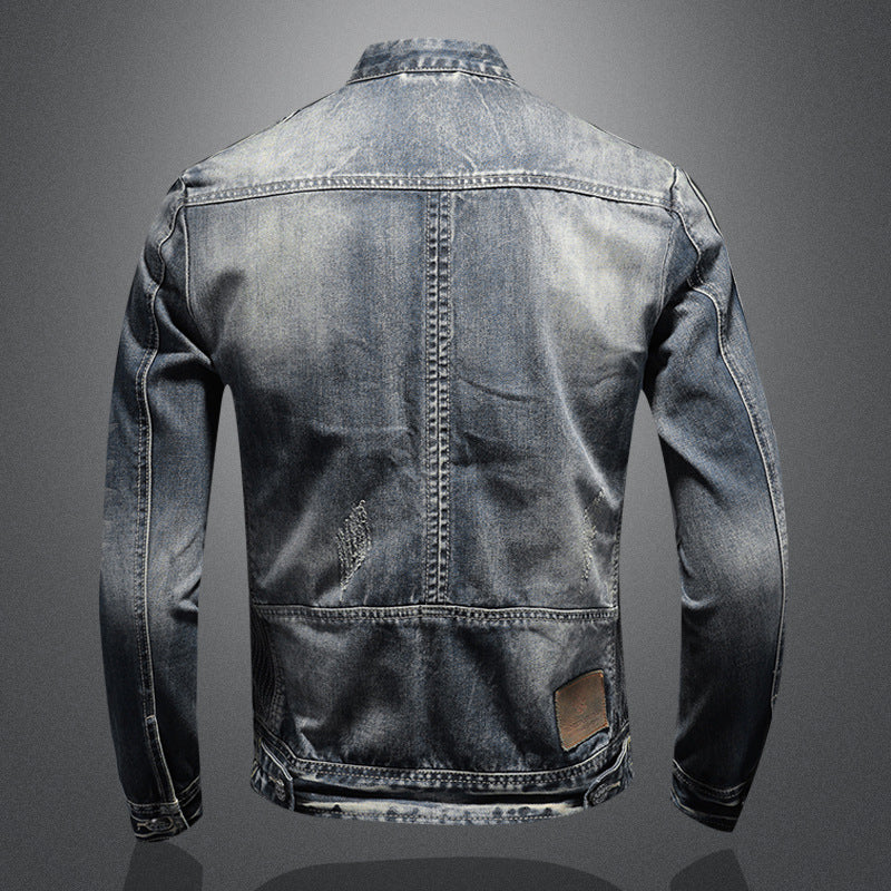 Men's Standing Collar Zipper Denim 9878576070840