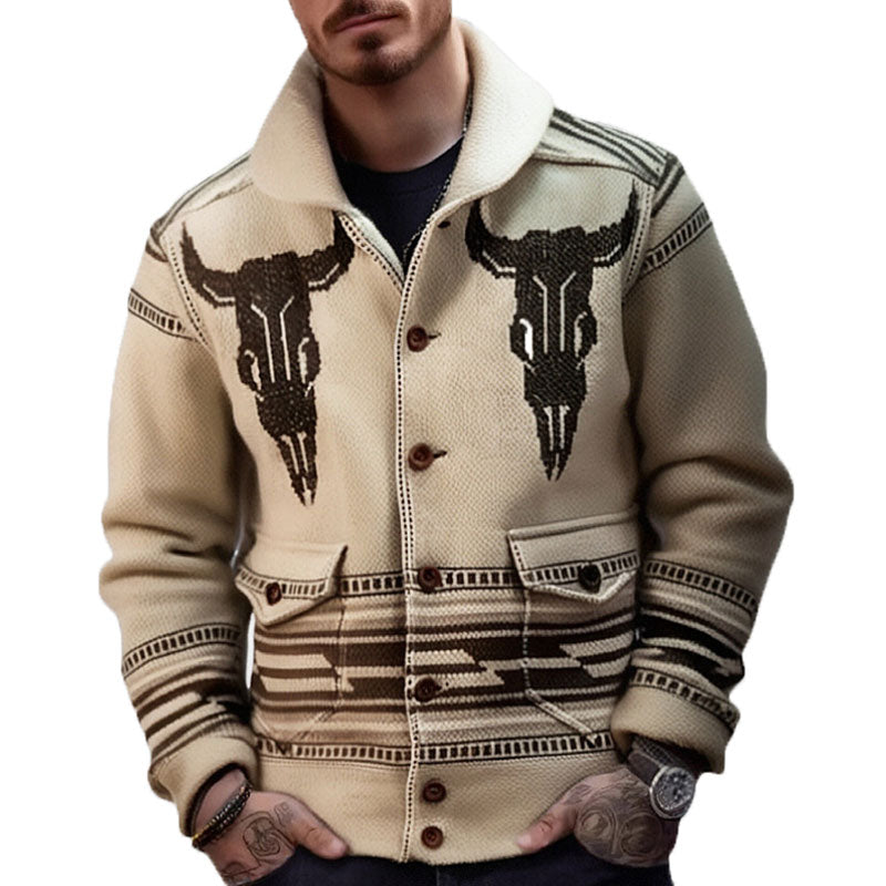 Men's Long Sleeve Lapel Jacquard Knit Jacket 9879610818744