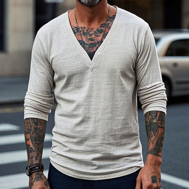 Men's Vintage Casual V-neck Long-sleeved T-shirt 9903258370232