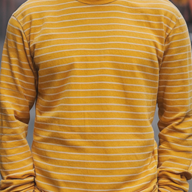 Men's Loose Striped Round Neck Long Sleeve T-Shirt 9891529195704