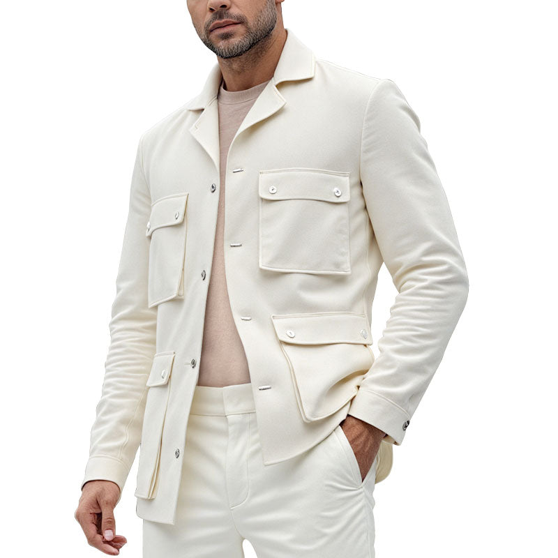 Men's Casual Cotton Linen Lapel Single-breasted Slim Fit Safari Jacket 9877644017848