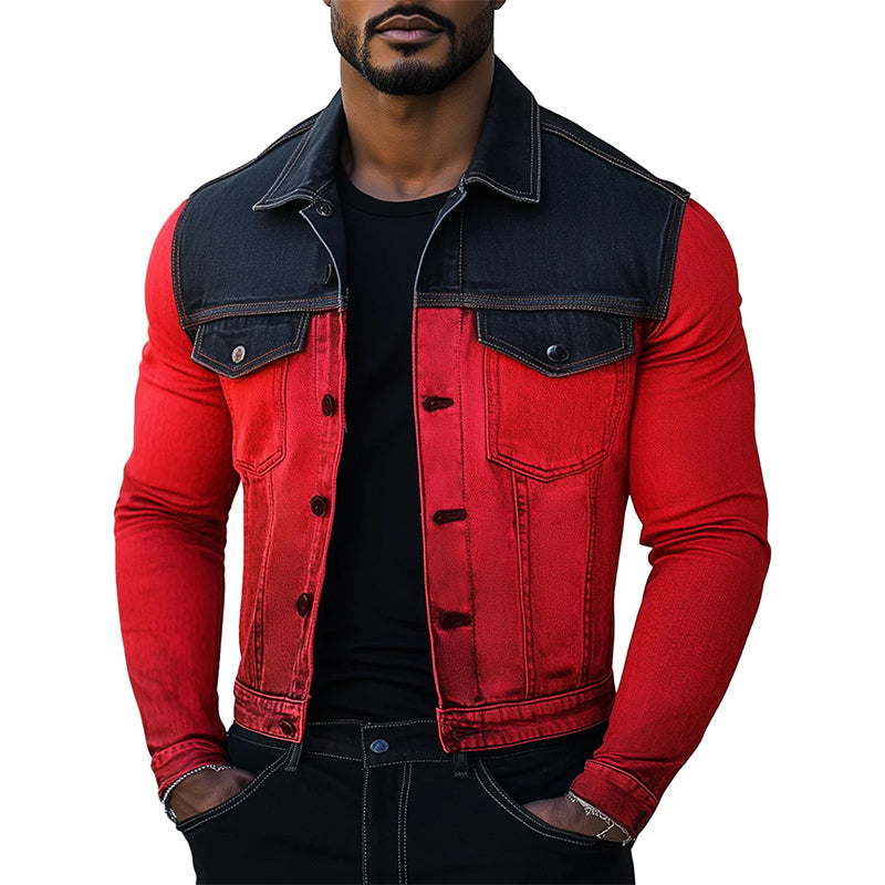 Stylish Contrast Color Stitching Denim Jacket 9904640426168
