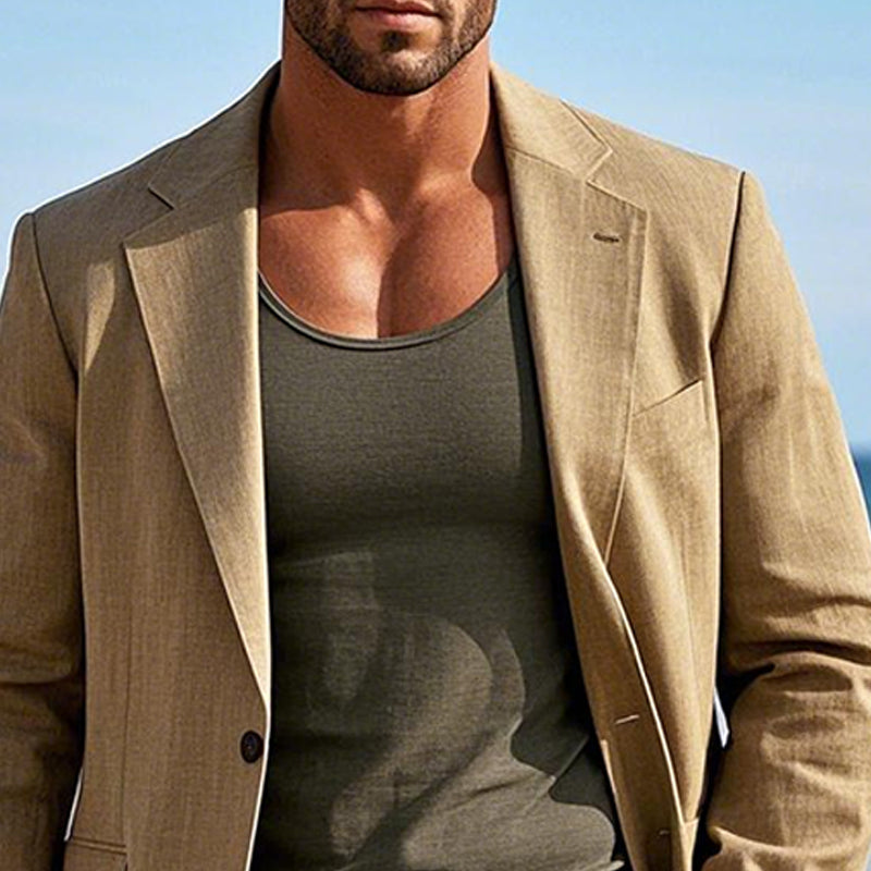 Men's Cotton and Linen Solid Color Blazer 9902009352376