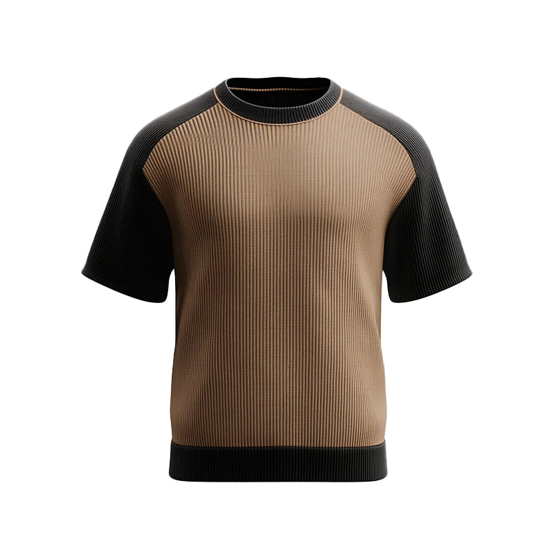 Men's Crew Neck Short Sleeve Ribbed Knit Colorblock T-Shirt 9913235341496