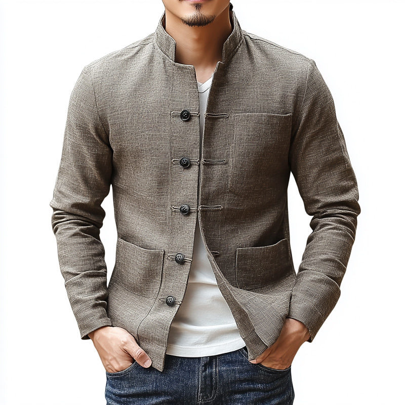 Men's Vintage Cotton and Linen Stand Collar Slim Jacket 9905396220088