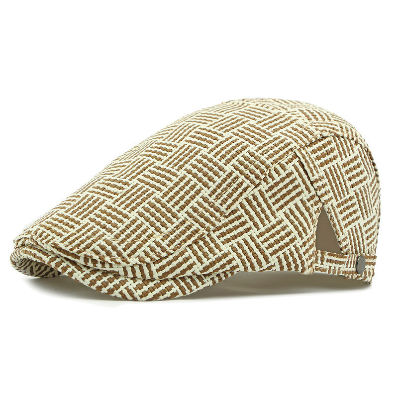 Men's Herringbone Pattern Sunshade Straw Woven Beret 9949457612984