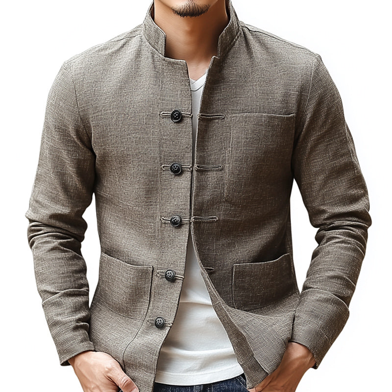 Men's Vintage Cotton and Linen Stand Collar Slim Jacket 9905396220088