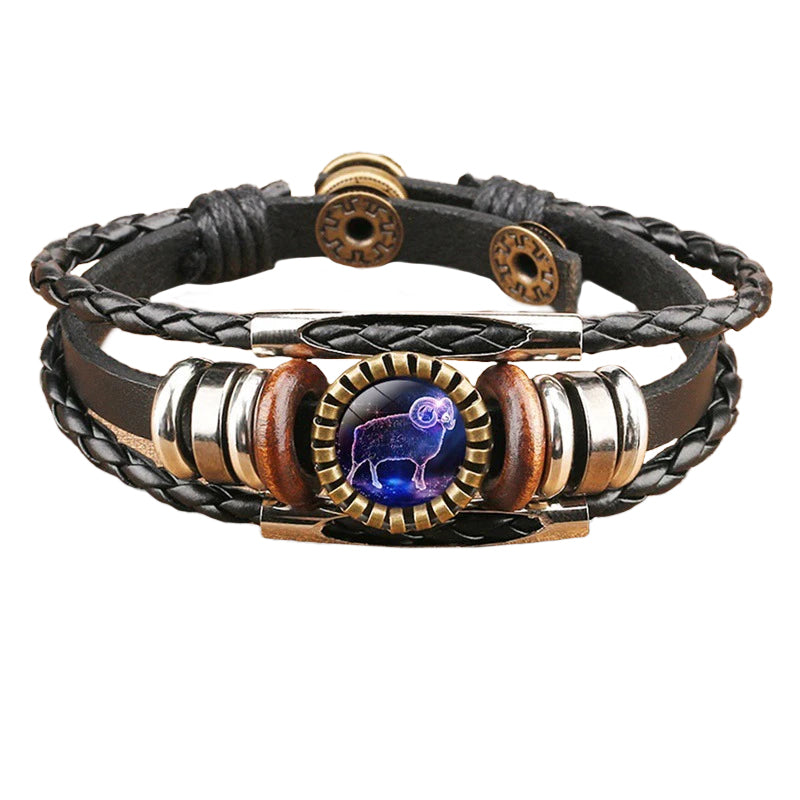 Vintage Twelve Constellations Multilayer PU Leather Bracelet 9888556613816