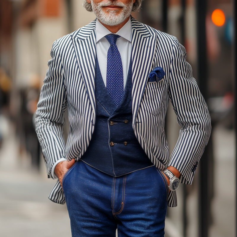 Men's Fashion Slim Striped Notch Lapel Single Breasted Casual Blazer 9907263799480
