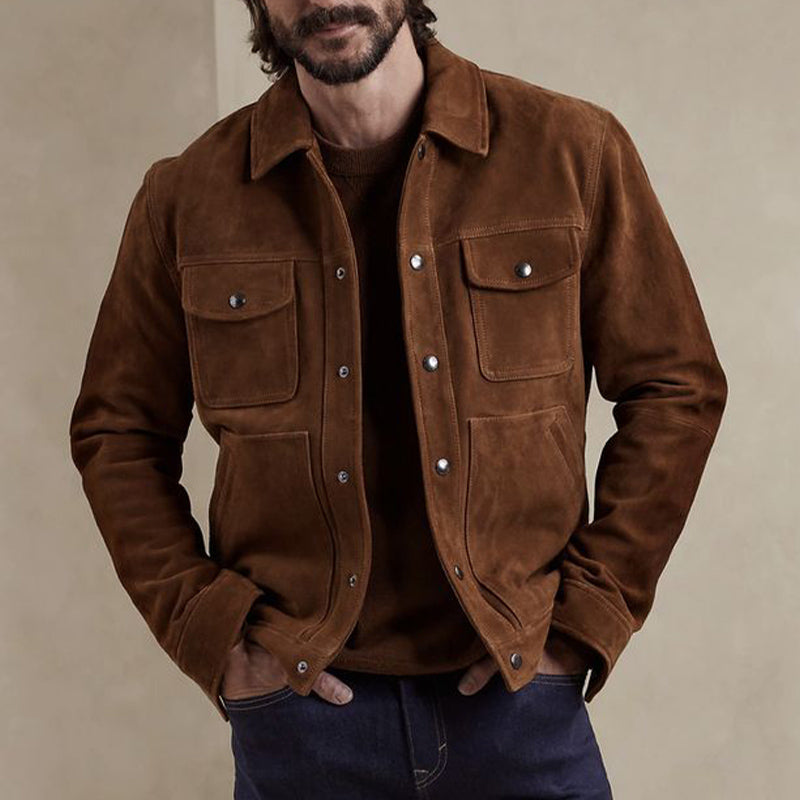 Men's Vintage Suede Multi-Pocket Snap Button Jacket 9899720933560