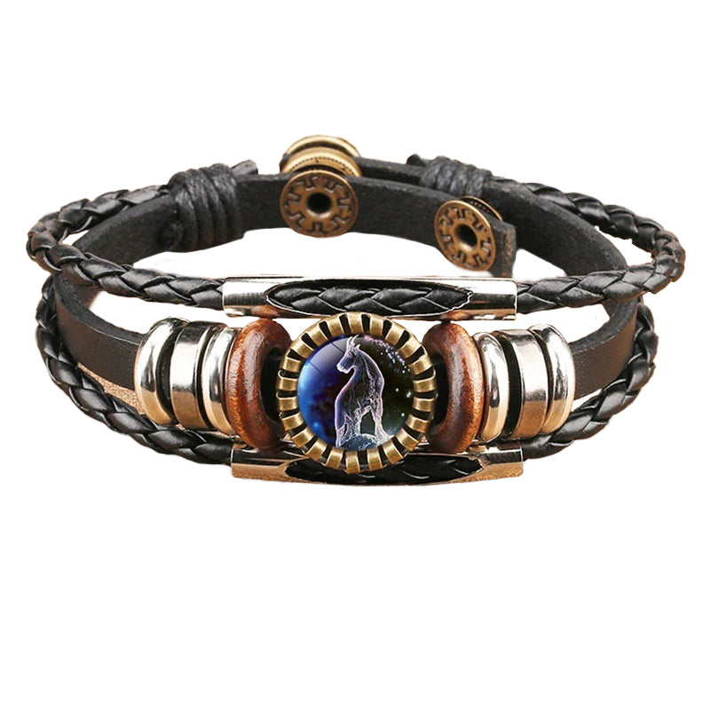 Vintage Twelve Constellations Multilayer PU Leather Bracelet 9888556613816
