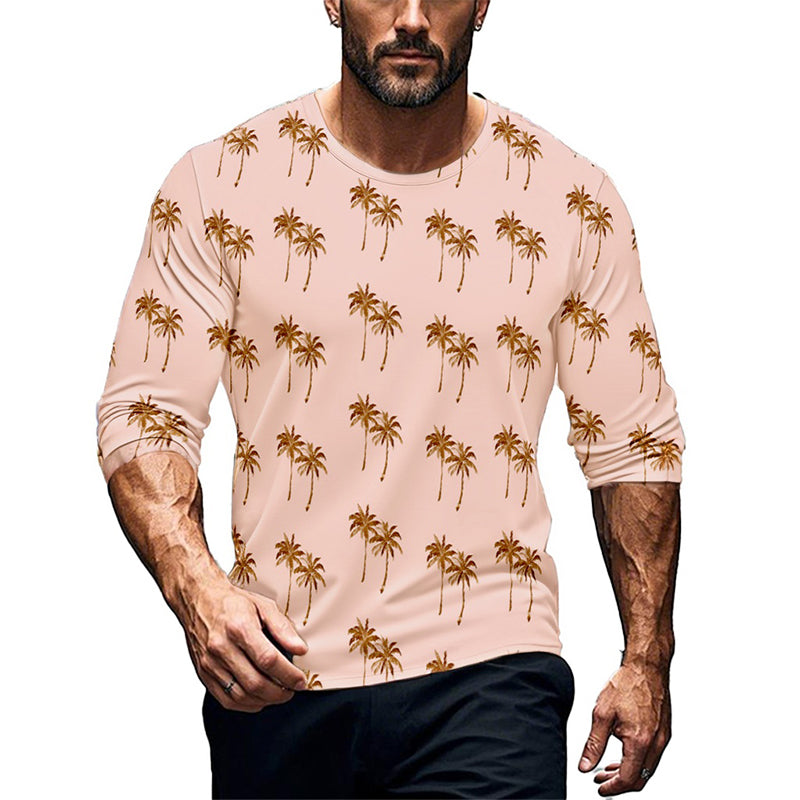 Men's Hawaiian Print Crew Neck Long Sleeve T-Shirt 9902008828088