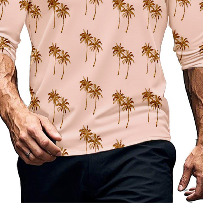 Men's Hawaiian Print Crew Neck Long Sleeve T-Shirt 9902008828088