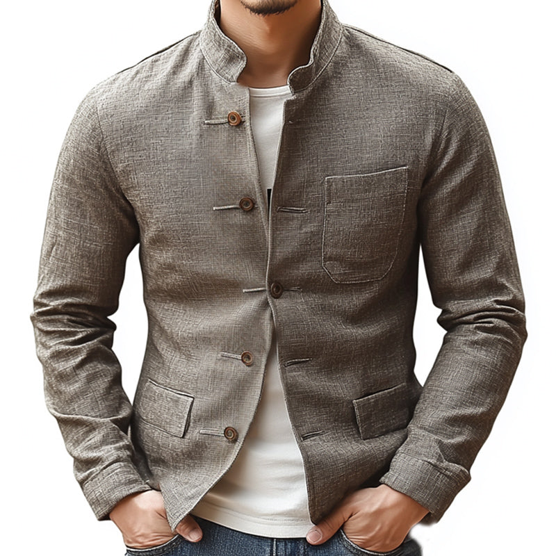 Men's Vintage Cotton and Linen Stand Collar Slim Jacket 9905396318392