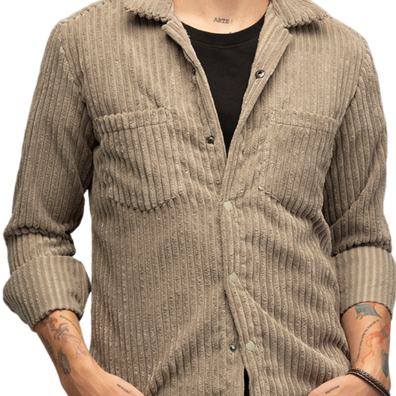 Men's Casual Lapel Corduroy Long Sleeve Shirt 9901319422136
