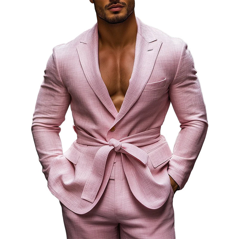 Fashion Pink Lightweight Belted Blazer 9904641507512