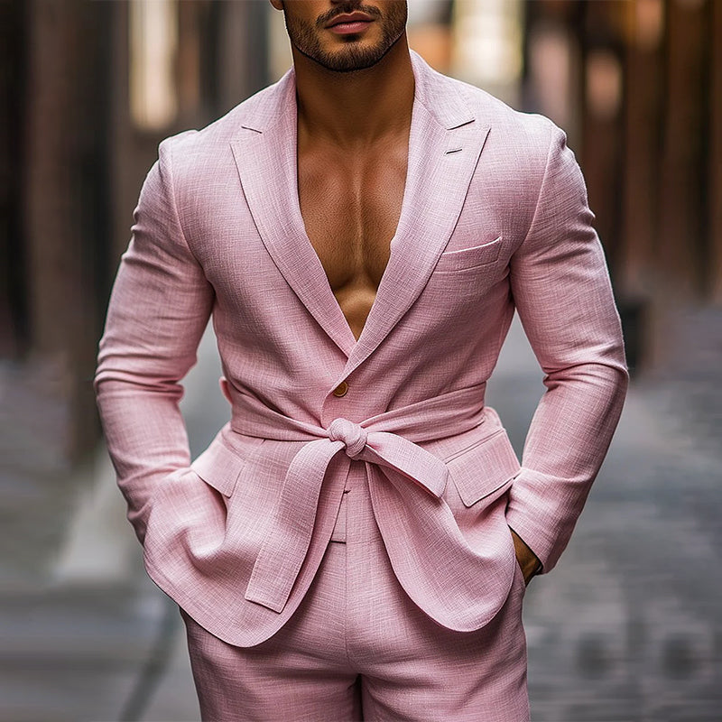 Fashion Pink Lightweight Belted Blazer 9904641507512