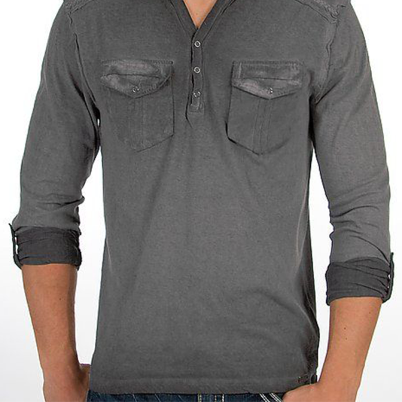 Men's Classic Casual Henley Collar Multi-Pocket Long Sleeve T-Shirt 9893976277176