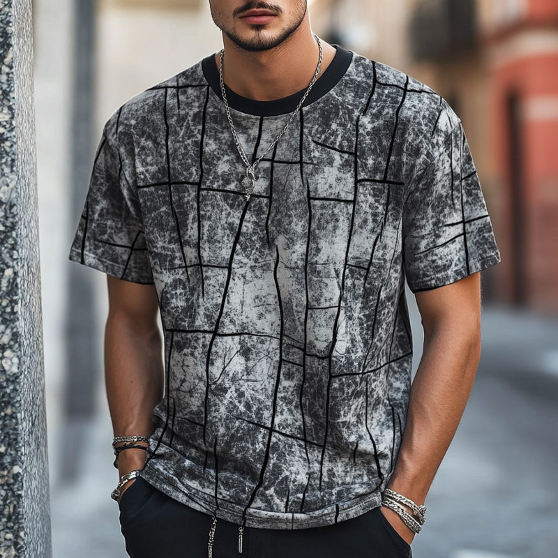 Men's Casual Loose Retro Print Round Neck Short Sleeve T-shirt 9905396089016