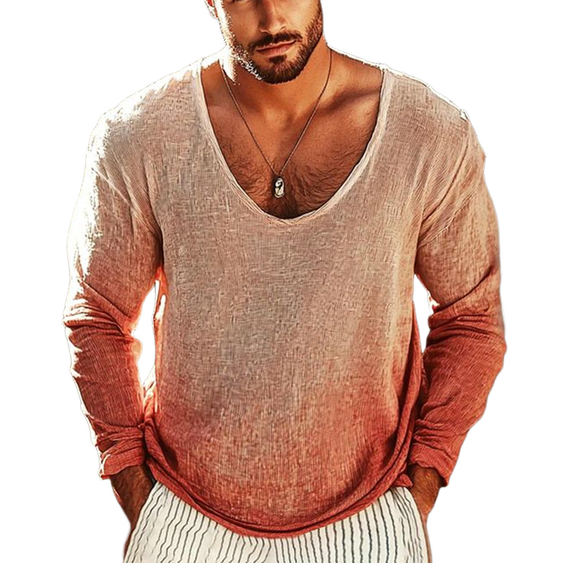 Men's Low-neck Gradient Knitted Long-sleeved T-shirt 9901327253688