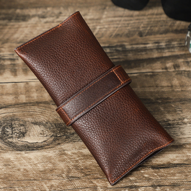 Men's Portable Handmade Top Layer Cowhide Magnetic Buckle Glasses Storage Bag 9901318635704