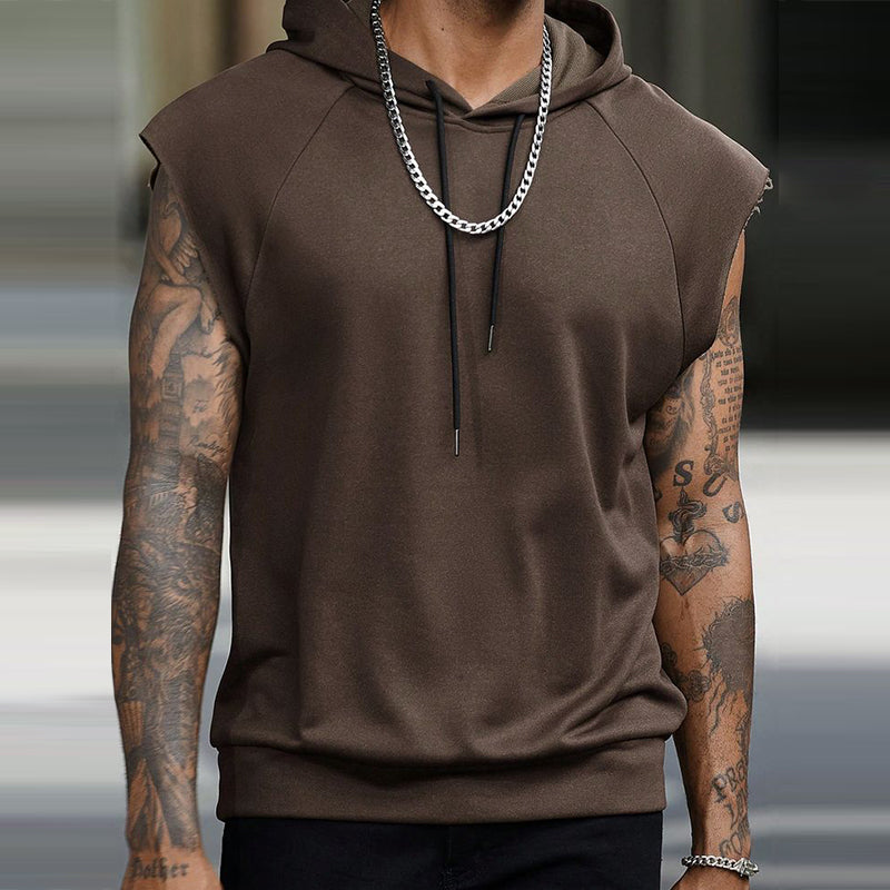 Men's Retro Casual Solid Color Sports Hooded Tank Top 9922015494328