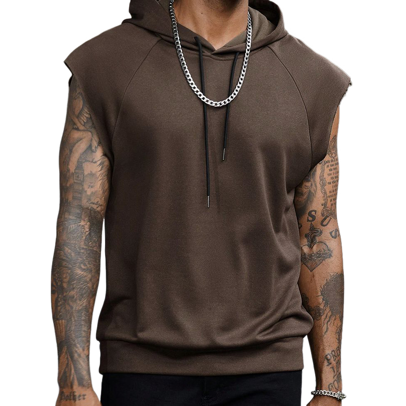 Men's Retro Casual Solid Color Sports Hooded Tank Top 9922015494328