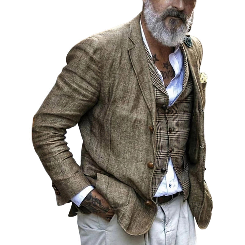 Men's Vintage Cotton and Linen Three-Button Casual Blazer 9922457141432
