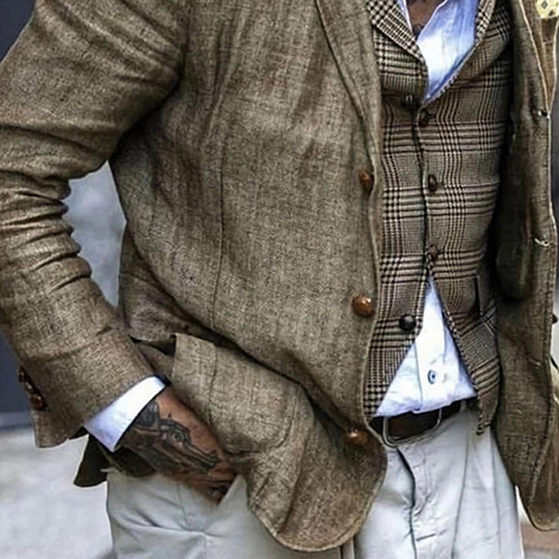 Men's Vintage Cotton and Linen Three-Button Casual Blazer 9922457141432
