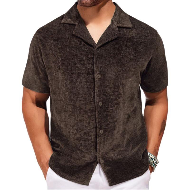 Men's Vintage Cuban Collar Velvet Loose Short Sleeve Shirt 9922454421688